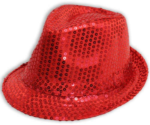 Sofias Closet Paillette Glitzer Kostüm Filzhut Fedora Tanz MJ Silber - Damen, Rot, Einheitsgröße