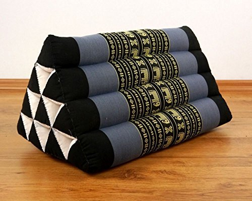 livasia Rückenstützkissen mit Muster - 30x50x30cm - Dreieckskissen für den Garten, Keilkissen mit Kapok, vegan und handgefertigt, Meditationskissen (Blau/Elefanten)