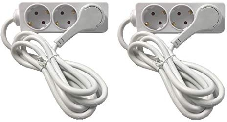 WeBaSo WSP2x-045400 Spar-Pack mit 2 Stück (!!) 3-Fach Steckdosenleiste mit extra flachem Schuko-Winkelstecker passt hinter Schränke, 1,5m Zuleitung