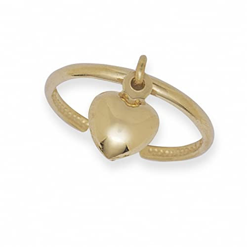 JewelryWeb Massiver Zehenring aus 14-karätigem Gelbgold mit hängendem Herz, verstellbarer Zehenring für Damen, Fußschmuck, läuft nicht an und ist hypoallergen, Metall, Kein Edelstein