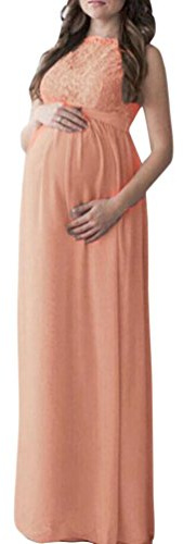 DAY8 Robe Femme Enceinte Sexy Grande Taille été Maxi Jupe Robe Femme Enceinte Photographie Mousseline Longue Soirée Robe Maternité Grossesse Dentelle Femme Vetements Chic Pas Cher (M, Orange)