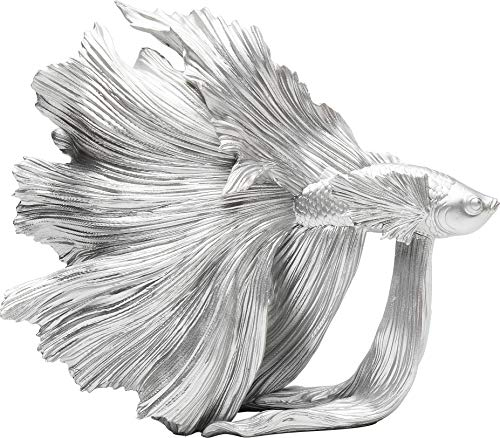 Kare Design Deko Figur Betta Fish, Silber, Handgefertigt, Kleines Deko Objekt, Fisch Motiv, Wohnzimmerdekoration, Statue, 37x34x14cm (H/B/T)