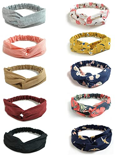 DRESHOW 10 Stück Damen Boho Stirnbänder Kopfband Haarband Elastische Weiche Stirnband Niedlich Haarschmuck
