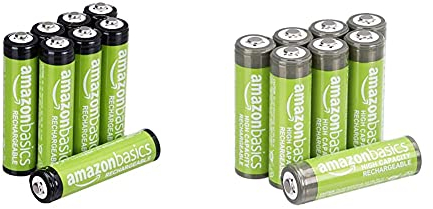 Amazon Basics AAA Rechargeable Batteries, Pre-charged - Pack of 8 (Appearance may vary) & AA High-Capacity Rechargeable Batteries, Pre-charged - Pack of 8 (Appearance may vary)