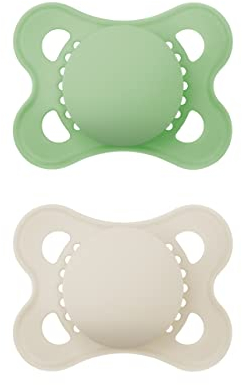 MAM Original Schnuller im 2er-Set, zahnfreundlicher Baby Schnuller aus nachhaltigen & bio-erneuerbaren Materialien, Sauger aus MAM SkinSoft Silikon, mit Schnullerbox, 0-6 Monate, grün/beige