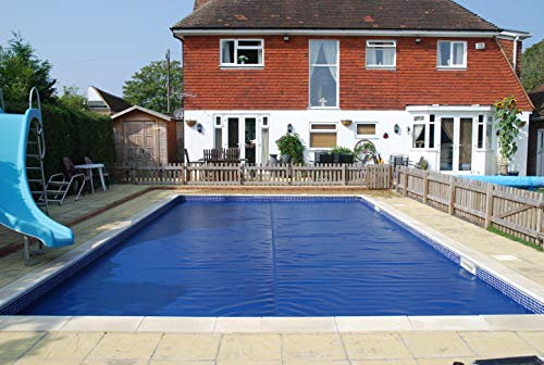 INTERNATIONAL COVER POOL Pack Cubierta Térmica 600 micras Eco para Piscina de 3 x 6 Metros con Refuerzo en los Anchos + Enrollador telescópico con Tubo de 80mm