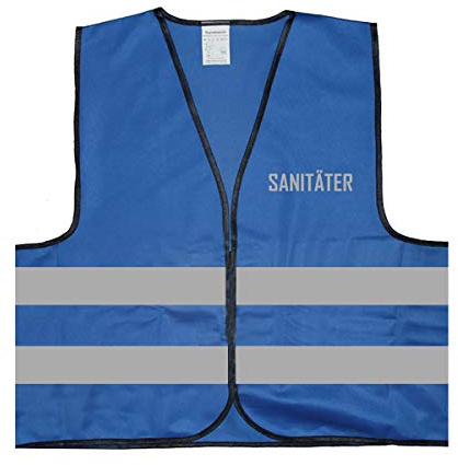 Warnweste - Signalweste - SANITÄTER - Warnweste mit reflektierendem Aufdruck - Größe L/XL, Blau