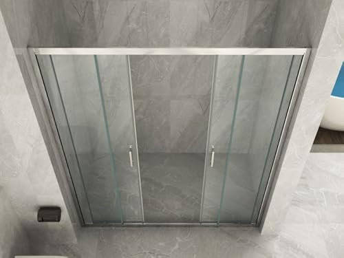 LineaDoccia - Box Doccia in Cristallo | Apertura Centrale Scorrevole su 16 Ruote | Vetro Anticalcare Temperato 6mm | Telaio in Alluminio Cromato | Misura 150 cm, Vetro Opaco