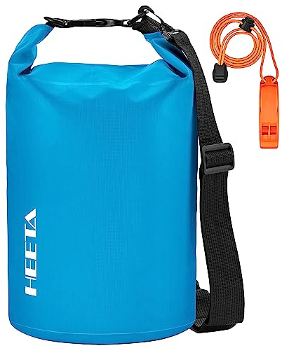 HEETA Waterproof Dry Bag for Women Men, Roll Top Lightweight Dry Storage Bag Backpack with Emergency Whistle for Travel, Kayaking, Boating, Camping, Beach, Cruise Ship Essentials (Blue, 5L)