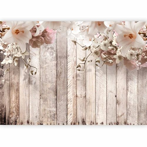 murando Fotomurales Madera Optica 350x256 cm XXL Papel pintado | tejido no tejido Decoración de Pared decorativos Murales moderna Diseno Fotográfico Flores Rosas Lirios