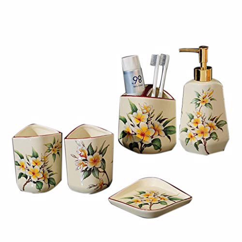 YWXG Baño de cerámica Retro 5 Sets Enjuague bucal dispensador de jabón Soporte para Cepillo de Dientes jabonera