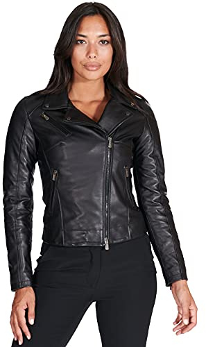 D'Arienzo Chiodo Donna Nero Giacca Biker Giubbotto Moto Vera Pelle Made in Italy KBC XXS/Nero
