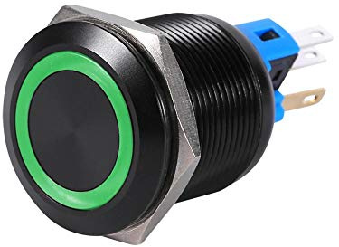 EVGATSAUTO Selbstsichernder Druckschalter, 22 mm, 12 V, LED, wasserdicht, 1 NO, 1 NC, selbstsichernd, Rot, Grün, Blau, Weiß (optional) (Grün)