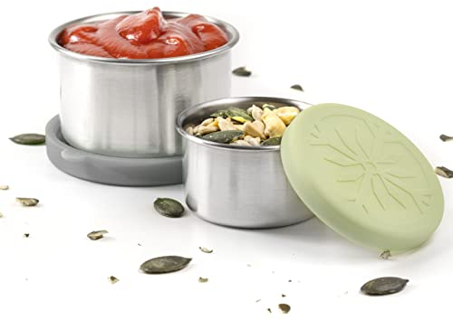 LEKKABOX Dipper, 2er Set (Stone) - auslaufsichere Mini Saucen Behälter | Kleine Döschen für Dressing und Dip To Go | Bento Box Lunchbox Zubehör