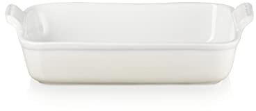 Le Creuset Rechteckige Auflaufform Tradition aus Steinzeug, 32 cm, 2.31 kg, Meringue, 71102327160001