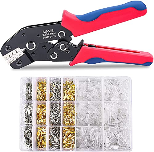 Flytuo SN-58B Crimping Tool Kit with 720PCS Open Barrel Terminals, AWG 24-16 (0.25-2.5mm²), Non-Insulated Crimper Plier for JST, Dupont, Molex, Amon, Amphenol Terminals