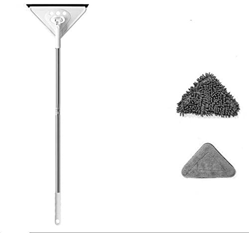 NC Balai triangulaire rétractable avec rotation à 360 degrés, triangle de nettoyage réglable avec grattoir, pour le sol, le plafond, le verre, avec 2 serpillères réutilisables