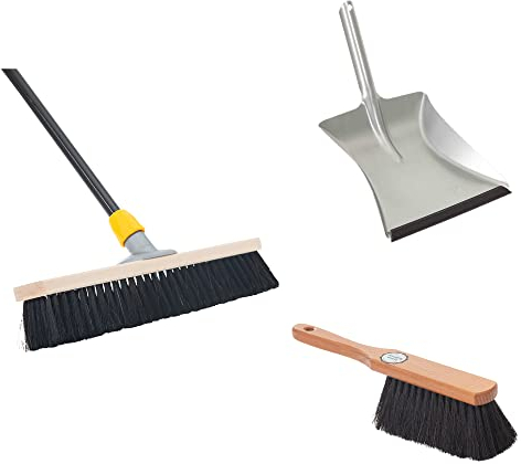 Novaliv Ensemble de balayage en crin de cheval - Pelle à poussière avec lèvre en caoutchouc - Balai à main - 80 cm - Manche télescopique à poils souples