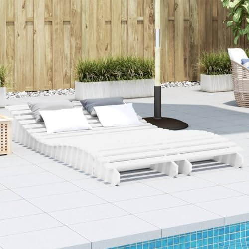 SKTQYQO Sonnenliegen aus massivem Kiefernholz, 2 Stück, Farbe Weiß, 205 x 60 x 31,5 cm, für Pool, Garten, Balkon, mit ergonomischem Design, komfortabel und robuster Struktur