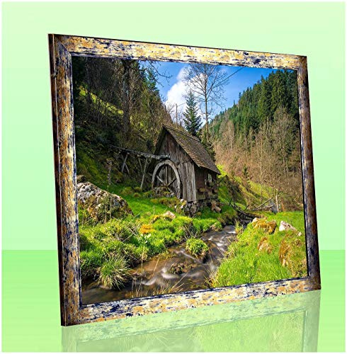 Puzzello Puzzlerahmen Bilderrahmen Posterrahmen 36x49 cm Blau Gold Meliert 49x36 cm mit Antireflex Kunstglas