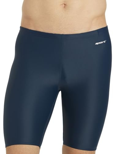 Sporti Men's Athletic Swimwear Jammers, Suitable for Big Boy & Youth Competitve, Abstract Print Jammers, Drawstring Waist - Solid Compression - Navy - 32
