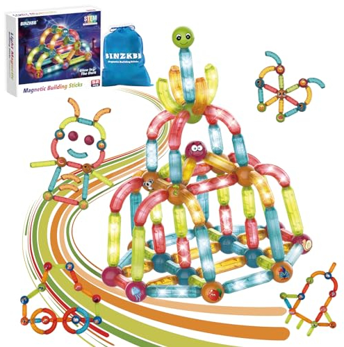 BINZKBB Magnetische Bausteine Konstruktion Bauen Set,Groß 52 Teile Magnete Pädagogisches kreatives 3D Bausteinspielzeug für Kinder Geschenk ab 3 4 5 6 Jahre Alt Jungen Mädchen