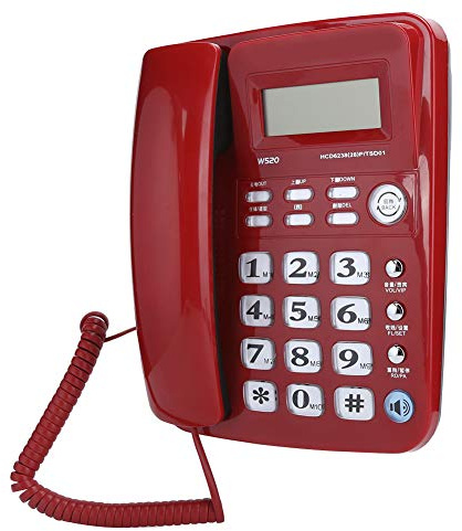 Festnetztelefon, EIN-Schlüssel-Freisprechanruf Feste Telefonanruferidentifikation Kabelgebundenes Telefon für Unternehmen, Privatanwender, Büro und Hotel (Rot)