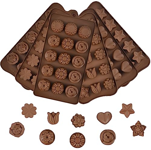 6Stück Pralinenform Silikon Schokoladenform Silikonformen Set, Antihaftbeschichtet Süßigkeiten Formen Bonbonform Silikon zum Backen, 6 Verschiedene Formen für Schokoladen Süßigkeitenform