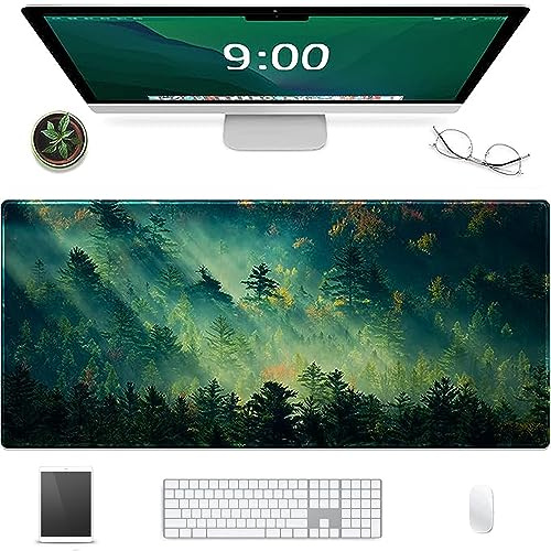 Sangkoo Gaming-Mauspad mit Motiv Schreibtischunterlage große Mausmatte Tischunterlage Large Size mit genähten Kanten für Laptop Gaming, Green Forest
