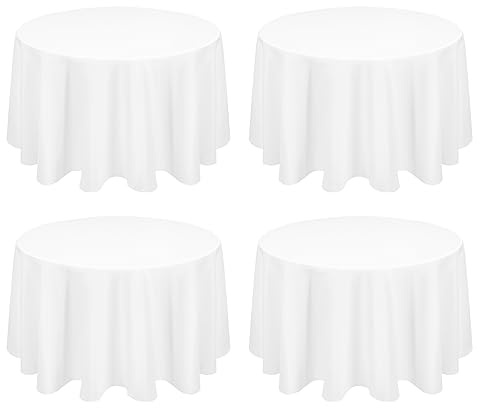 FXKS 4 Stück Weiß Runde Tischdecke 177 cm,Runde Polyester-Tischdecke | Waschbare und Langlebige Tischdecke Tischdeckes für Garten Partys Geburtstagsfeier oder Grill