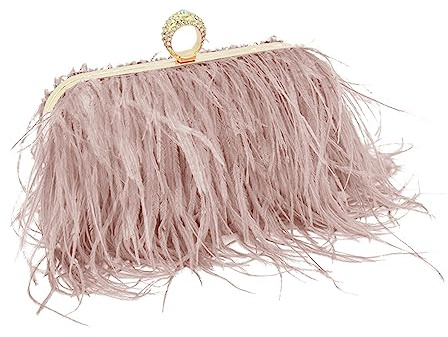 MOISTRI Borsa da Sera Donna Borsa Tote di Piume di Struzzo Morbide e Soffici Borsa di Piume Frangia Borsa da Sera Champagne