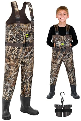 TIDEWE Chest Waders for Toddler & Children, Neoprene Waterproof Insulated Hunting & Fishing Youth Waders for Boy and Girl, Cleated Bootfoot Kids Wader, Next Camo Evos (Size 2T)
