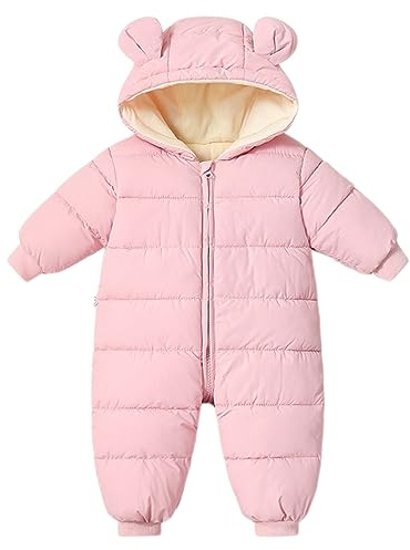 Baby Girls Boys Snowsuit Winter Coat Newborn Thick Zipper Jumpsuit Infant Windproof Hooded Fleece Romper Outerwear Pink 0-6 Months