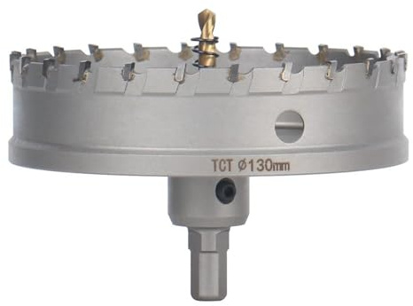 Vearter 130mm Scie Cloche en Métal, Carbure Tungstène Coupeur TCT Trou avec Foret de Centrage, pour Acier Inoxydable, Alliage, Cuivre, Fer, Plastique, Fibre de Verre