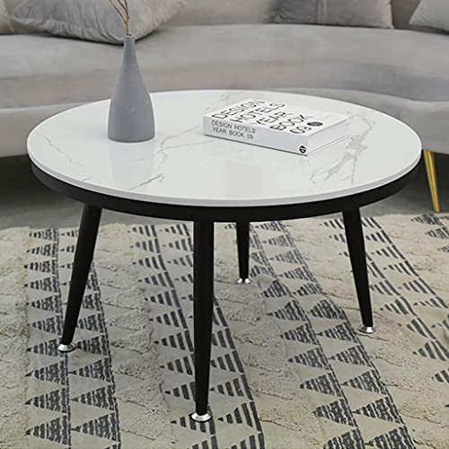 Table Basse Ronde Moderne en Marbre avec Pieds en Métal avec Coussin De Pied Réglable pour La Décoration De Bureau, D60 X 45H Cm