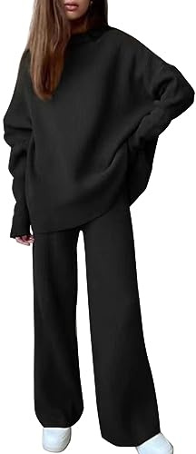 Daikascbny Tuta Sportiva Donna Completa Elegante Leggera Pantaloni Lunga senza Cappello Sportivi da Lavoro Set Due Pezzi Collo Rotondo Larghi Pullover Completo Lunga Tuta Completi Donna