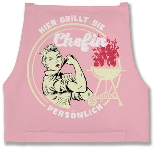 Shirtracer - Schürze - Grillschürze Damen 1 - Hier grillt die Chefin persönlich - Lustiges Grillzubehör Frauen