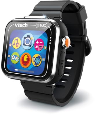 VTech - Kidizoom Smartwatch MAX Negro, Reloj Inteligente para niños, Doble cámara de Fotos, vídeos, Juegos, Pantalla táctil Horizontal, Versión ESP