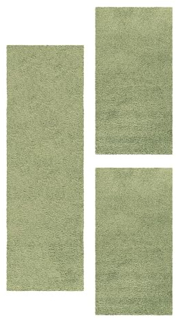Carpetsale24 Bettumrandung Schlafzimmer 3 teilig Shaggy Hochflor Teppich Grün Bettvorleger Schlafzimmer Bettset: 2 St. 60x110 cm | 1 St. 80x250 cm - Teppich Läufer Set Einfarbig Design