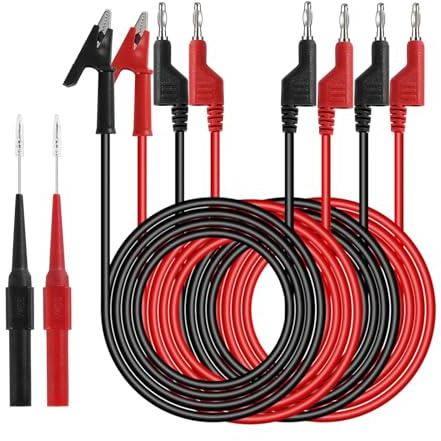 smtfcty 6 Stück Messleitungen Set mit Krokodilklemmen Kabel,4mm Isolierte Bananenstecker Kabel Messleitung 1m Prüfsonden für Digital Multimeter Elektrische Prüfung Rot und Schwarz