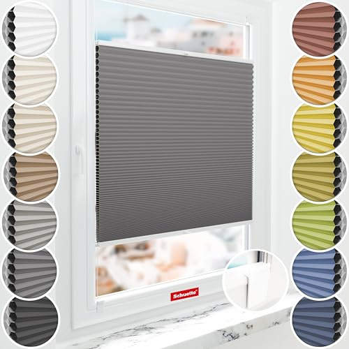 Schuette® Wabenplissee ohne Bohren zum Kleben ● Blackout x Honey ● Twilight Tango (Grau) ● 75x230cm (Breite x Höhe) ● Suprafix Klebehalter & Schraubhalter 2in1 ● Bequeme Montage