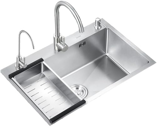 Fregadero de Acero Inoxidable con Grifo,fregadero de cocina comercial 304,fregadero cocina 1 seno con escurridor,fregadero multifuncional bajo encimera,fregadero cocina,Para uso en cocinas y bares. (