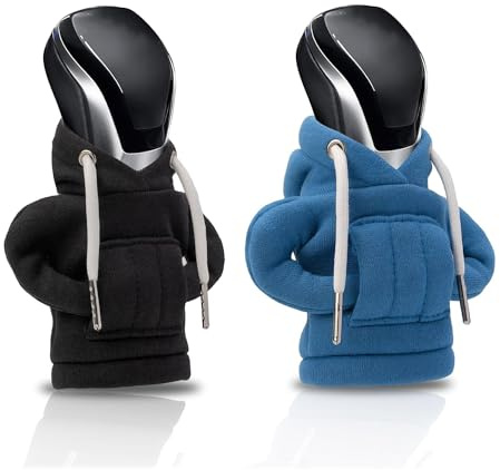 ZEACCT 2er-Pack Auto-Shift-Hoodie-Abdeckungen, Auto-Knopf-Schalthebel-Hoodie, Geeignet für Schalthebel, Knopf-Sweatshirt-Auto-Schalthebel-Abdeckung, Auto-Dekoration – blau, schwarz