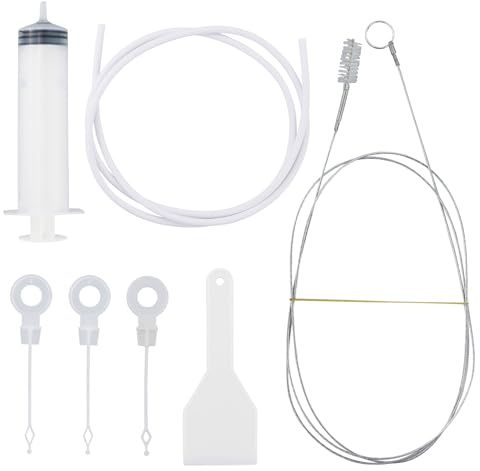 8 Kit Pulizia Frigorifero, Kit Pulisci Tubi, Spazzola 1.5m + Siringa da, Siringa Aspira Liquidi 100 ml + Tubo PVC 1.5m + Spatola Antighiaccio + 4 Inserti per Foro di Scarico