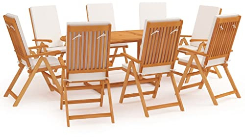 QZZCED Garten-Couch-Set Gartenmöbel-Sets Balkonmöbel-Sets Terrassenmöbel 9-TLG. Garten-Essgruppe mit Kissen Massivholz Teak für Gärten, Terrassen, Balkone