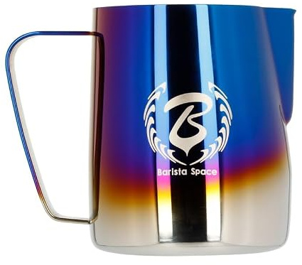 Barista Space Pot à lait en argent poli, idéal pour le latte art, avec bec verseur précis, léger et pratique, recommandé par les champions du monde. - silver Blue - 600ml