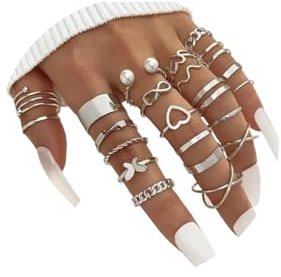 LICHUANUK 22 Piezas Vintage Nudillos Anillos Set,Ajustables Anillos Apilables Bohemio Vintage,para Mujer Niña plata