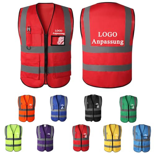 BeNsil Personalisierte Warnweste selbst,Personalisierte Bedruckbare Warnweste mit Text oder Mehrfarbigem Logo und Mehreren Taschen,Bedruckt mit Namen, Text, Bild, Logo der Firm