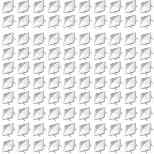 Leliafleury 100Pcs Silver Pyramid Studs 8mm Square Studs Rivets Copper Studs Punk Spike Rivets for Clothing DIY Crafts Bags Leather