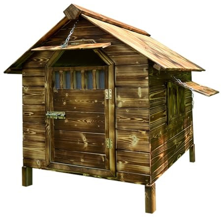 CTREVL Hundehütte Outdoor,Hundehütte große Hunde,Hundehütte Holz,Schutz vor Regen und Sonne,Doppeltüren und Fenster, Großzügiger Platz，gute Belüftung,Für den Außenbereich und Garten geeignet(56x49x52c